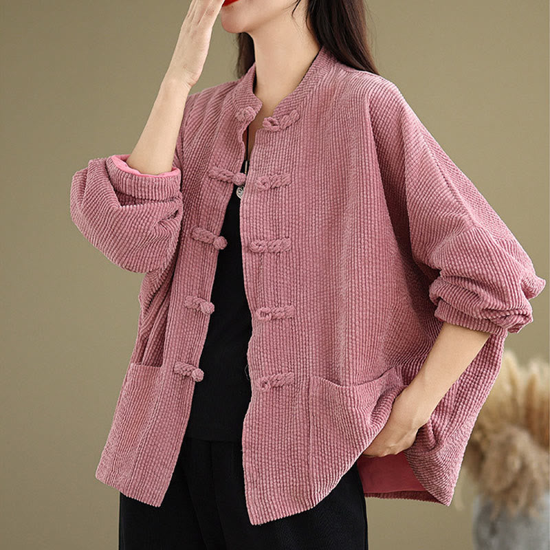 Veste en velours côtelé pour femme à col montant et boutons grenouille Buddha Stones - image 14