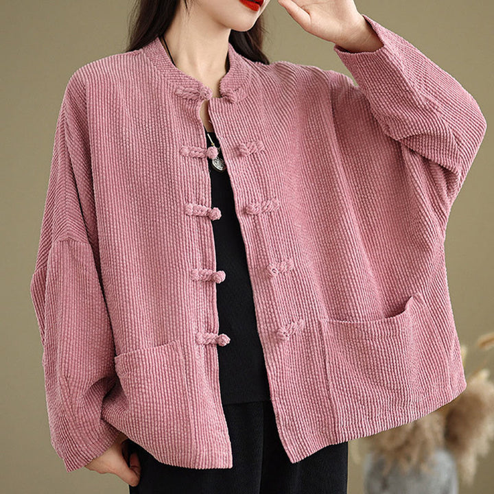 Veste en velours côtelé pour femme à col montant et boutons grenouille Buddha Stones - image 12