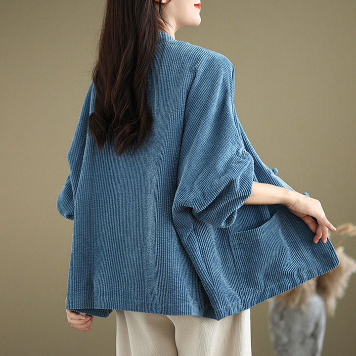 Veste en velours côtelé pour femme à col montant et boutons grenouille Buddha Stones - image 16