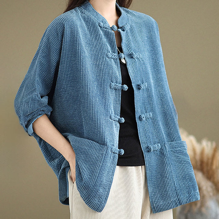 Veste en velours côtelé pour femme à col montant et boutons grenouille Buddha Stones - image 20