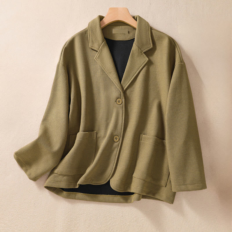 Veste en coton à revers uni et poches pour femme Buddha Stones - Olive - US12，UK/AU16，EU44 (XL) - image 1