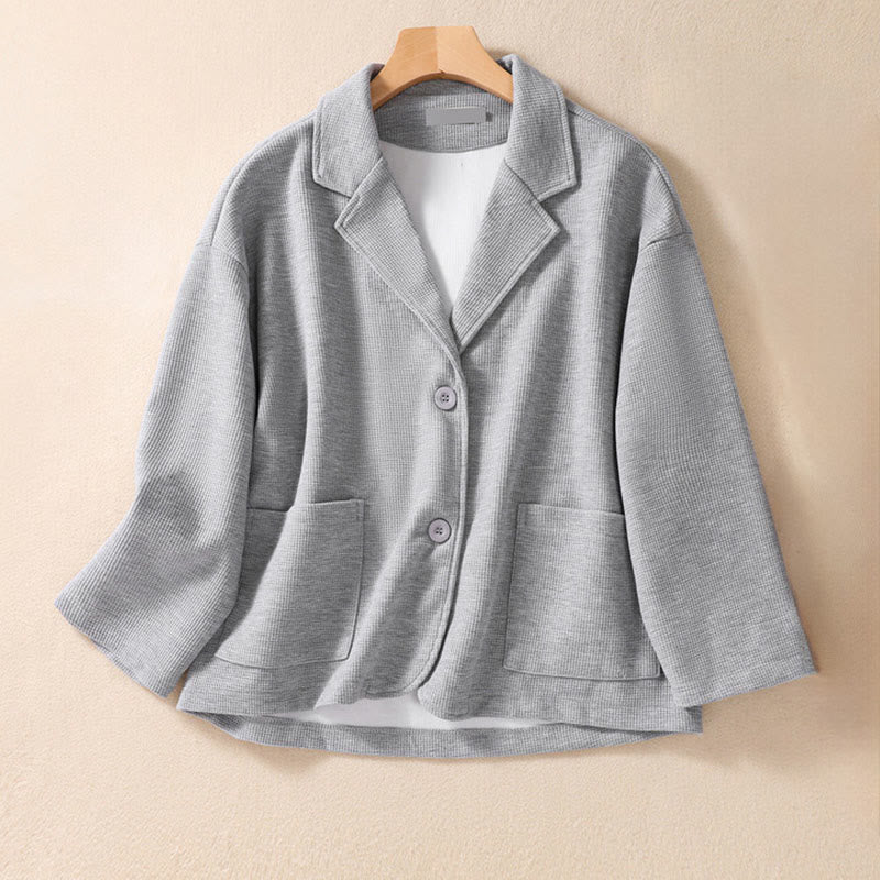 Veste en coton à revers uni et poches pour femme Buddha Stones - Argent - US12，UK/AU16，EU44 (XL) - image 11
