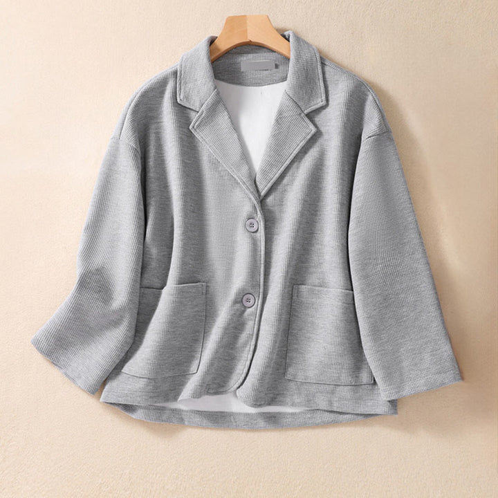 Veste en coton à revers uni et poches pour femme Buddha Stones - Argent - US12，UK/AU16，EU44 (XL) - image 11