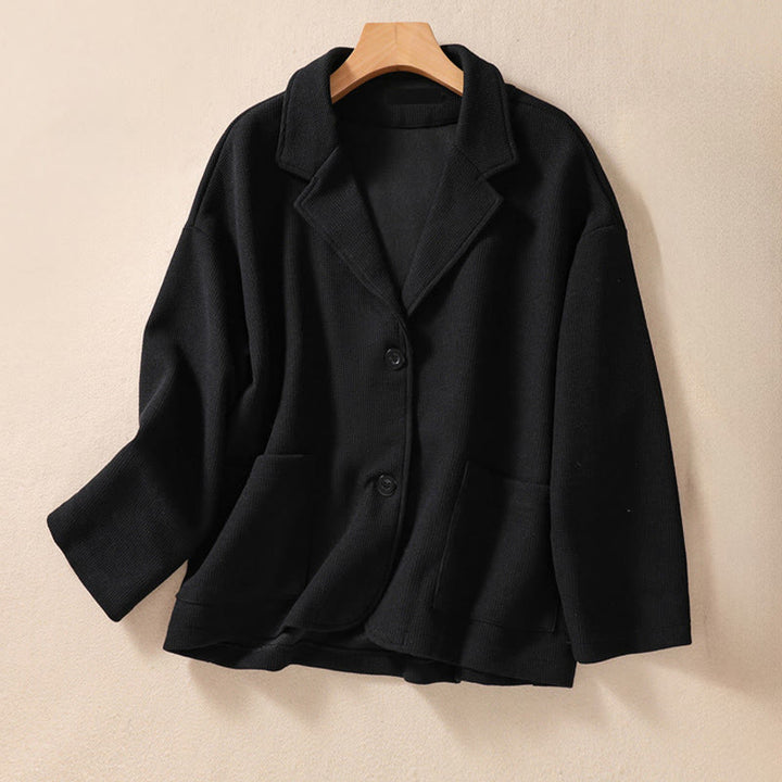 Veste en coton à revers uni et poches pour femme Buddha Stones - Noir - US12，UK/AU16，EU44 (XL) - image 22