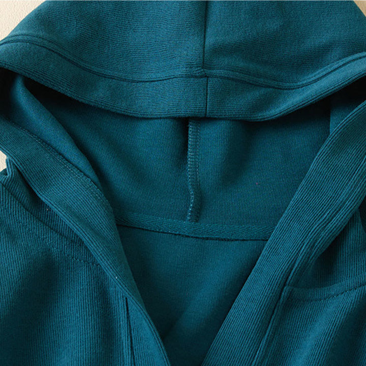 Veste à capuche en coton avec poches et boutons unis Buddha Stones pour femme - image 18