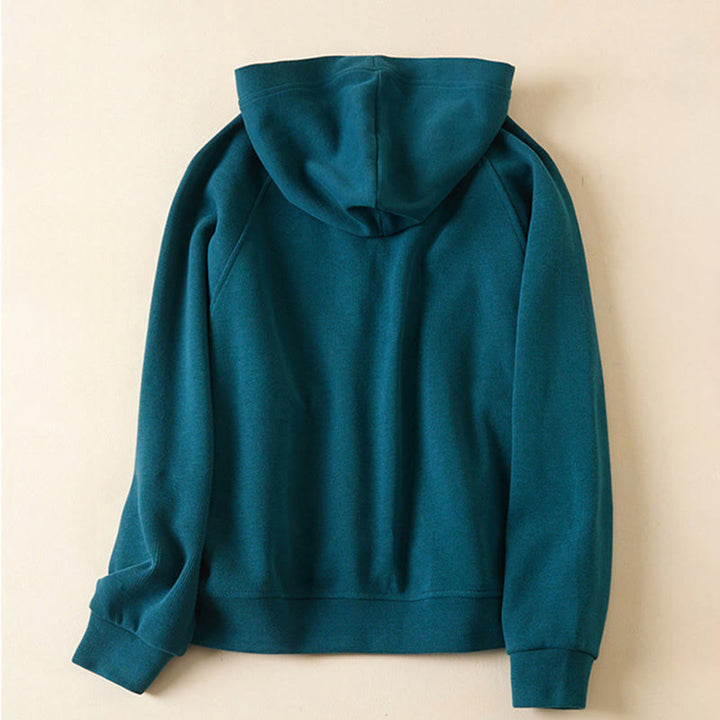 Veste à capuche en coton avec poches et boutons unis Buddha Stones pour femme - image 17