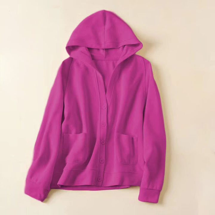 Veste à capuche en coton avec poches et boutons unis Buddha Stones pour femme - Rouge violet moyen - US8-10，UK/AU12-14，EU40-42 (2XL) - image 21
