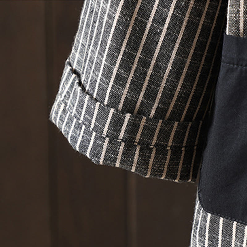 Veste en coton et lin pour femme avec poches et rayures Buddha Stones - image 5