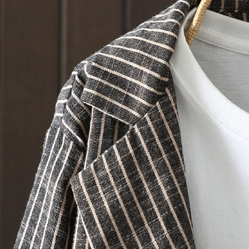 Veste en coton et lin pour femme avec poches et rayures Buddha Stones - image 1