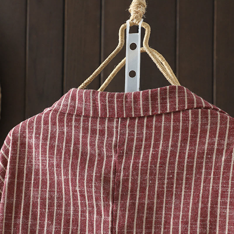 Veste en coton et lin pour femme avec poches et rayures Buddha Stones - image 11