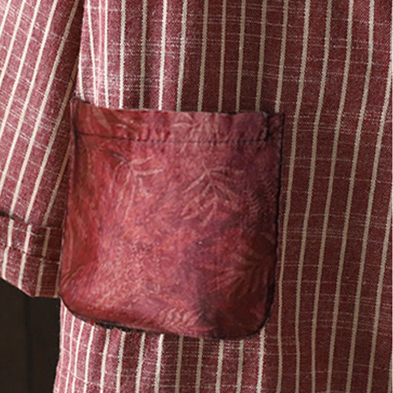 Veste en coton et lin pour femme avec poches et rayures Buddha Stones - image 13