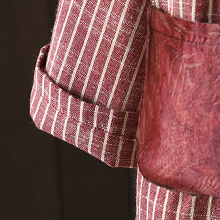 Veste en coton et lin pour femme avec poches et rayures Buddha Stones - image 9