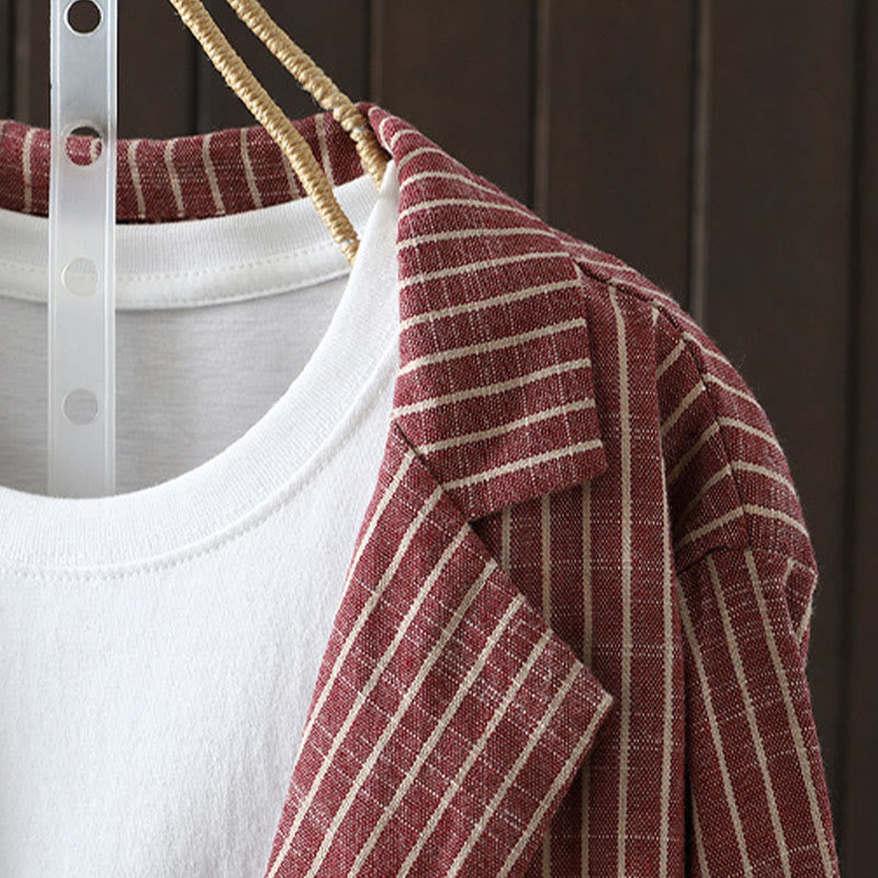 Veste en coton et lin pour femme avec poches et rayures Buddha Stones - image 10