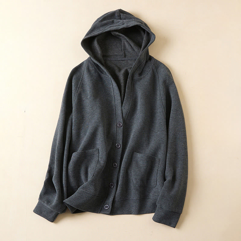 Veste à capuche pour femme avec poches et boutons simples Buddha Stones - Gris terne - US8-10，UK/AU12-14，EU40-42 (2XL) - image 0