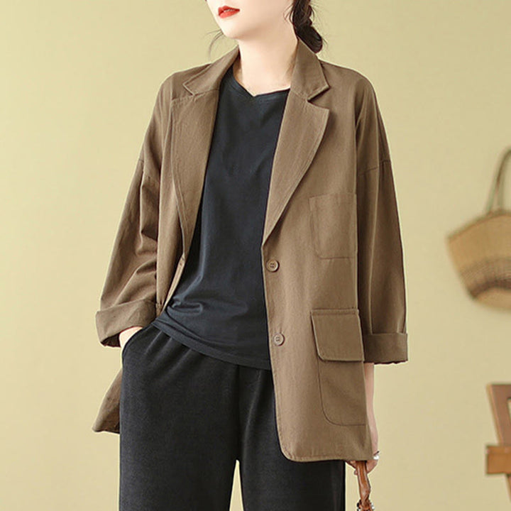 Veste de costume en coton uni avec poches Buddha Stones pour femme - image 4
