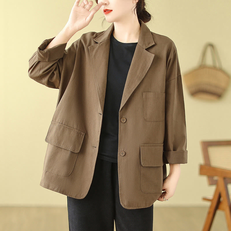 Veste de costume en coton uni avec poches Buddha Stones pour femme - Verge d'or foncée - US14，UK/AU18，EU46 (2XL) - image 1