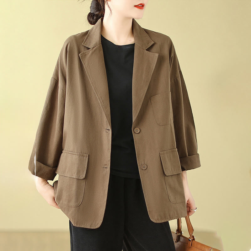 Veste de costume en coton uni avec poches Buddha Stones pour femme - image 2