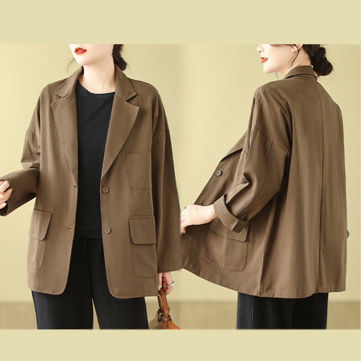 Veste de costume en coton uni avec poches Buddha Stones pour femme - image 5
