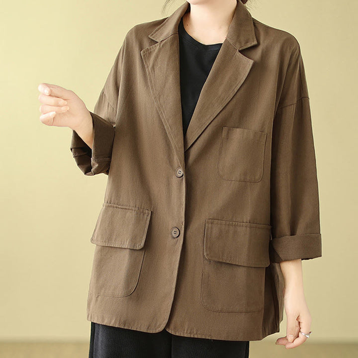 Veste de costume en coton uni avec poches Buddha Stones pour femme - image 3