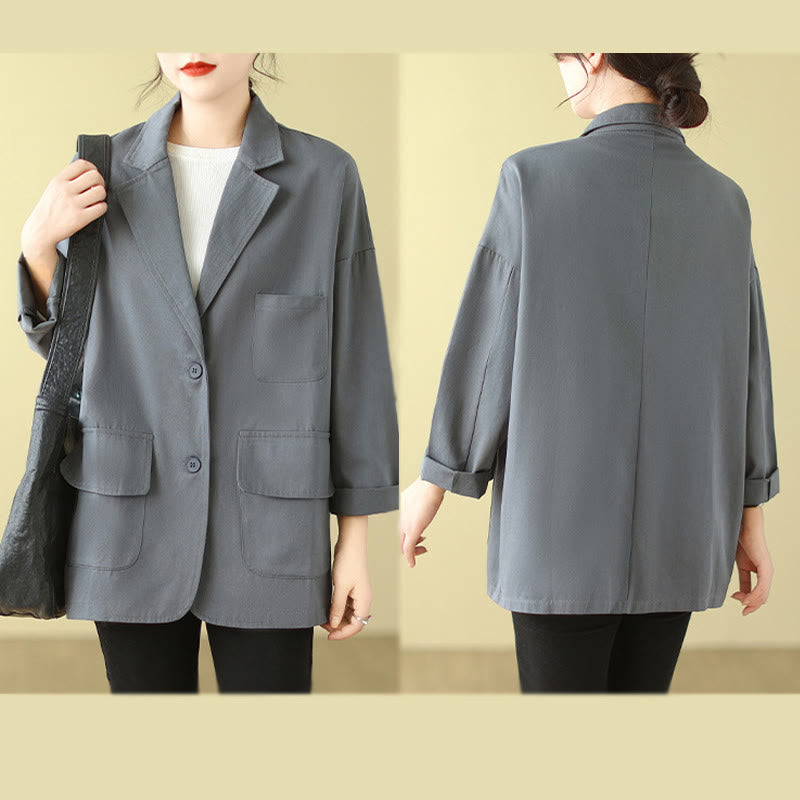 Veste de costume en coton uni avec poches Buddha Stones pour femme - image 12