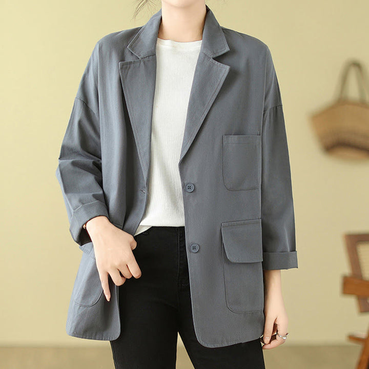 Veste de costume en coton uni avec poches Buddha Stones pour femme - image 10
