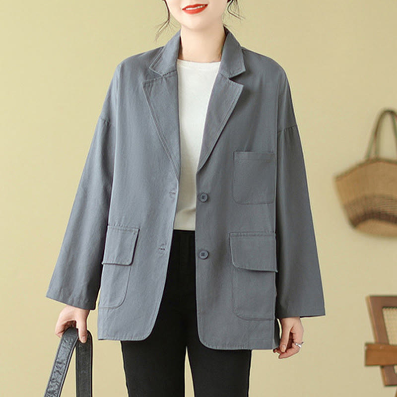 Veste de costume en coton uni avec poches Buddha Stones pour femme - image 9