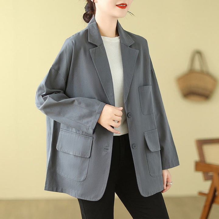 Veste de costume en coton uni avec poches Buddha Stones pour femme - image 11