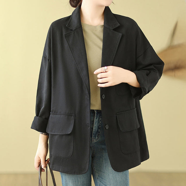 Veste de costume en coton uni avec poches Buddha Stones pour femme - Noir - US14，UK/AU18，EU46 (2XL) - image 13