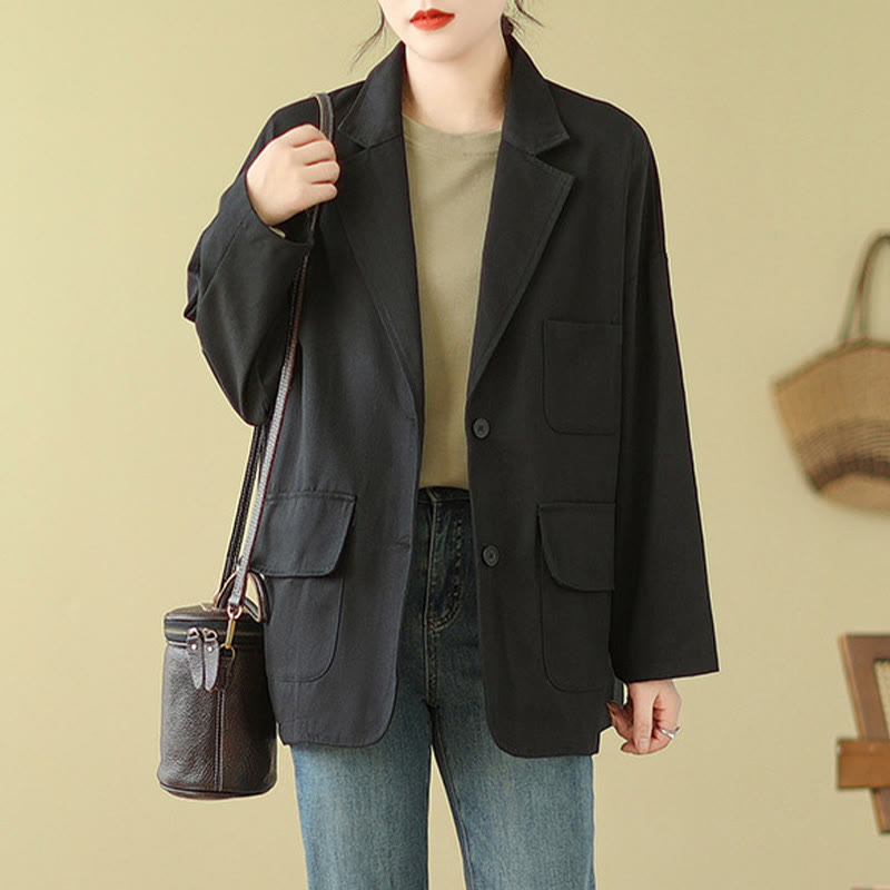 Veste de costume en coton uni avec poches Buddha Stones pour femme - image 16