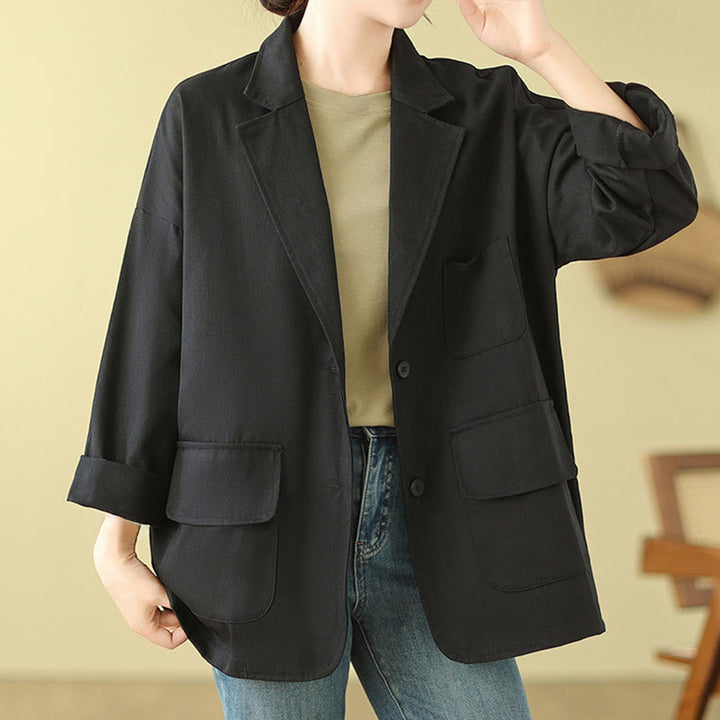 Veste de costume en coton uni avec poches Buddha Stones pour femme - image 15