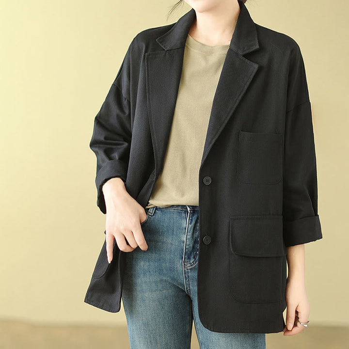 Veste de costume en coton uni avec poches Buddha Stones pour femme - image 17