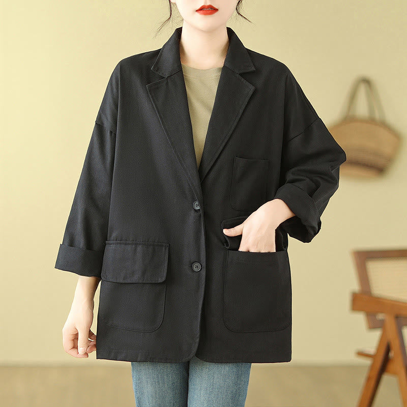Veste de costume en coton uni avec poches Buddha Stones pour femme - image 14