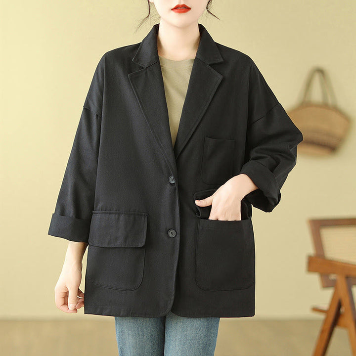 Veste de costume en coton uni avec poches Buddha Stones pour femme - image 14