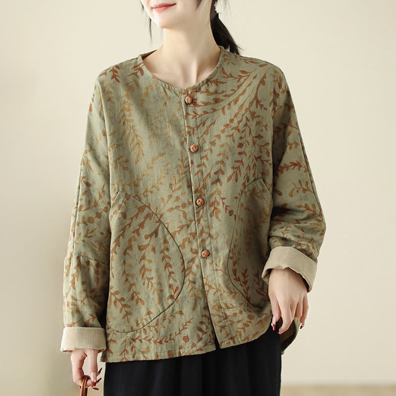Veste en coton et lin pour femme avec poches, imprimé Buddha Stones - image 2