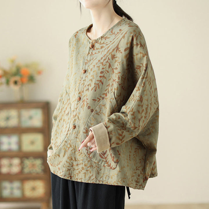 Veste en coton et lin pour femme avec poches, imprimé Buddha Stones - image 3