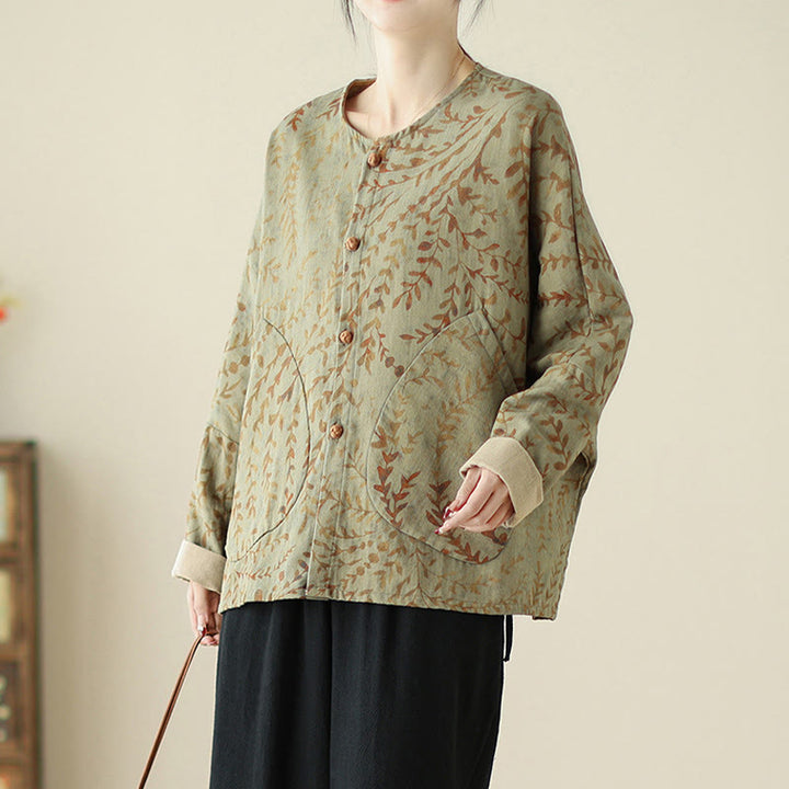 Veste en coton et lin pour femme avec poches, imprimé Buddha Stones - image 4
