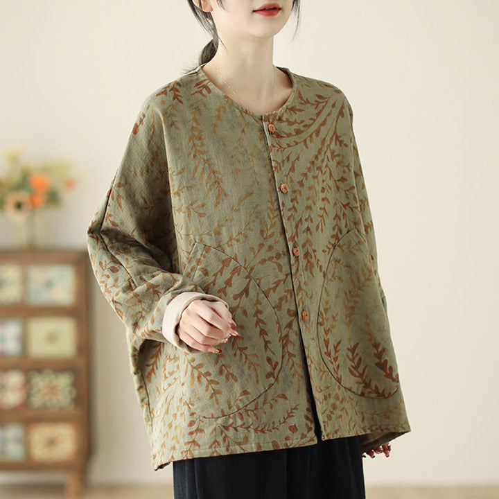 Veste en coton et lin pour femme avec poches, imprimé Buddha Stones - image 5