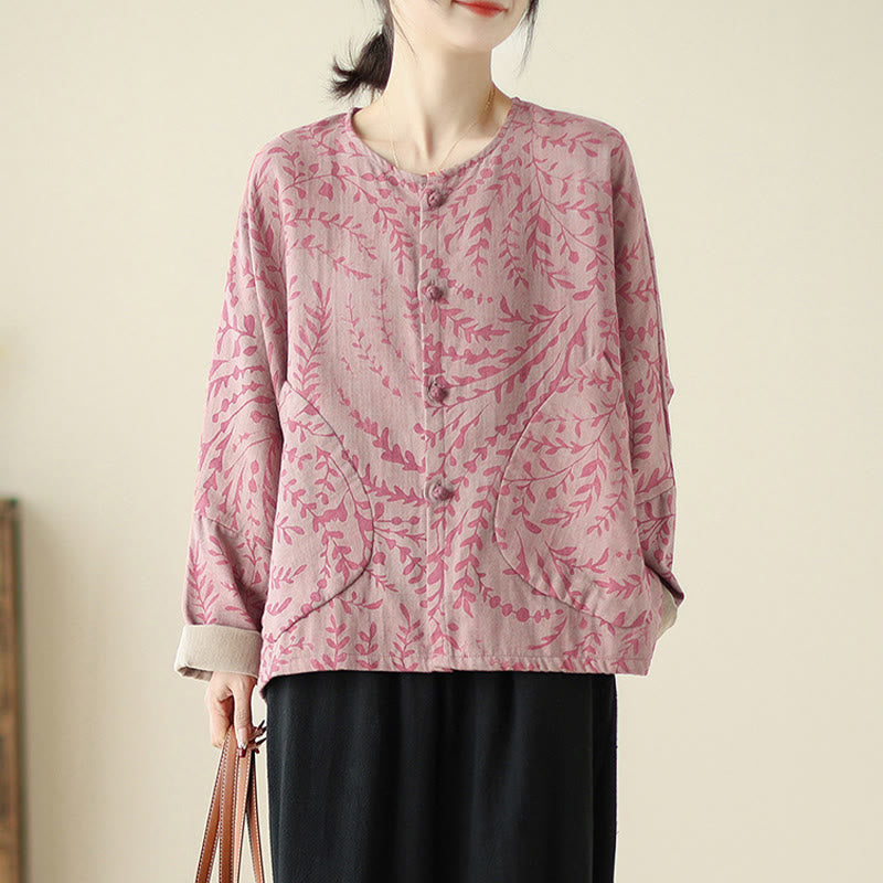 Veste en coton et lin pour femme avec poches, imprimé Buddha Stones - Violet pâle Rouge - US14，UK/AU18，EU46 (2XL) - image 7