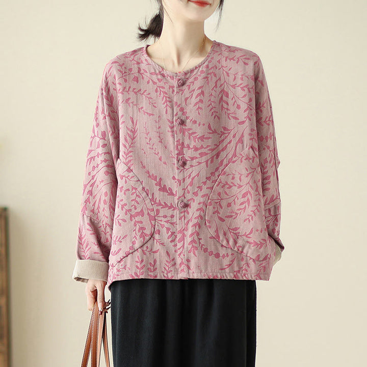 Veste en coton et lin pour femme avec poches, imprimé Buddha Stones - Violet pâle Rouge - US14，UK/AU18，EU46 (2XL) - image 7