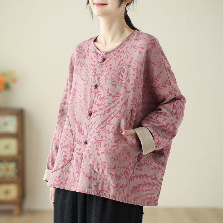 Veste en coton et lin pour femme avec poches, imprimé Buddha Stones - image 11