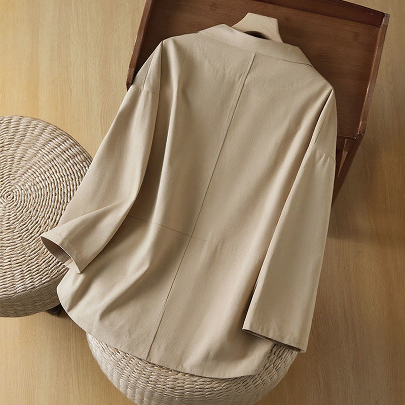 Veste de costume en coton à boutons unis et poches pour femme Buddha Stones - image 2