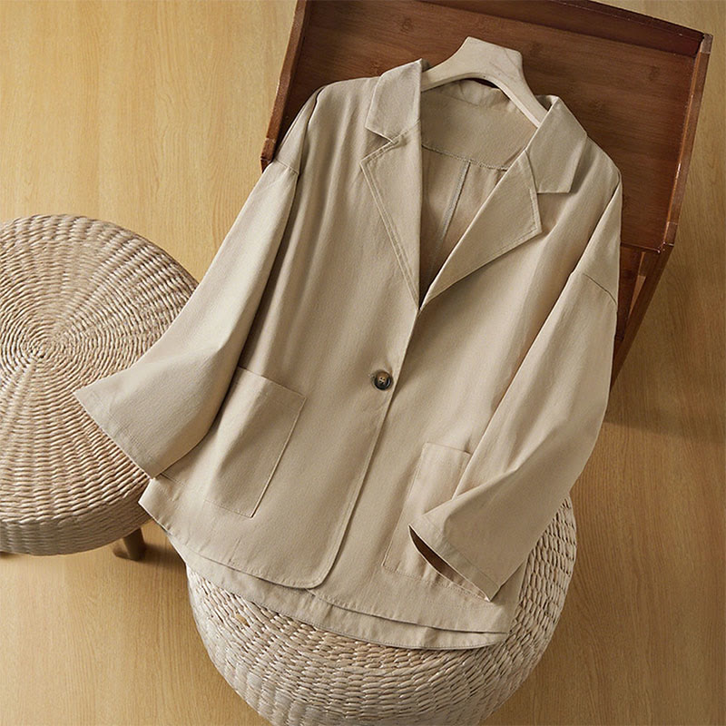 Veste de costume en coton à boutons unis et poches pour femme Buddha Stones - Blé - US12，UK/AU16，EU44 (XL) - image 1