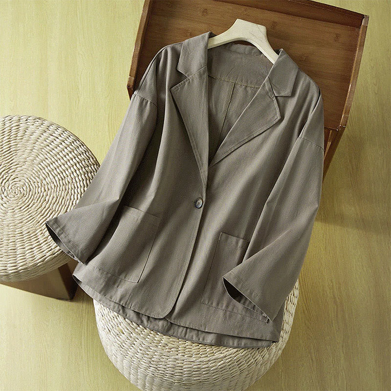Veste de costume en coton à boutons unis et poches pour femme Buddha Stones - Gris ardoise - US12，UK/AU16，EU44 (XL) - image 15