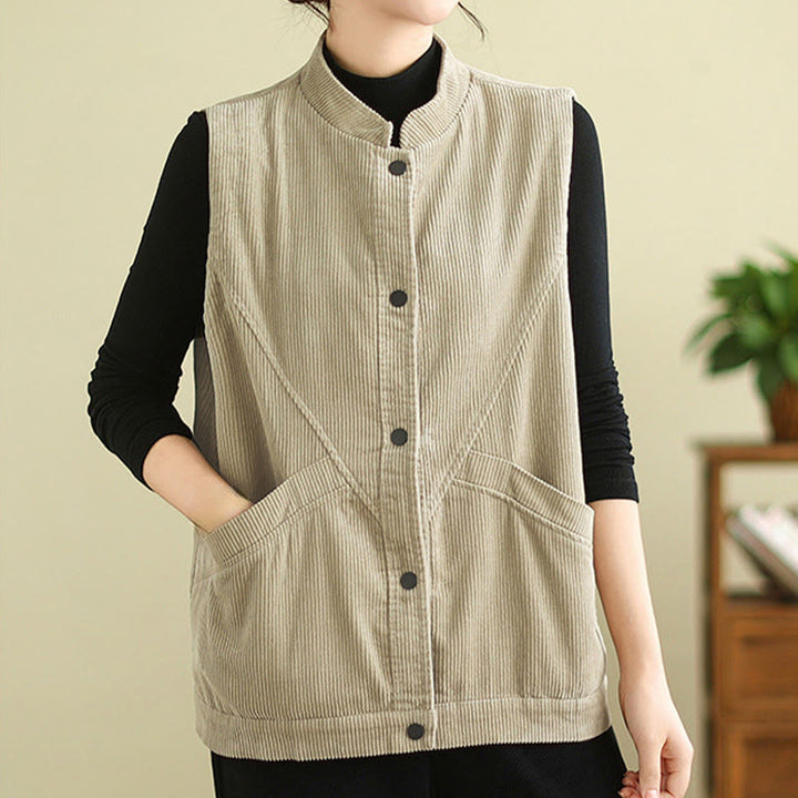 Gilet sans manches en coton côtelé avec poches pour femme Motif Buddha Stones - image 5
