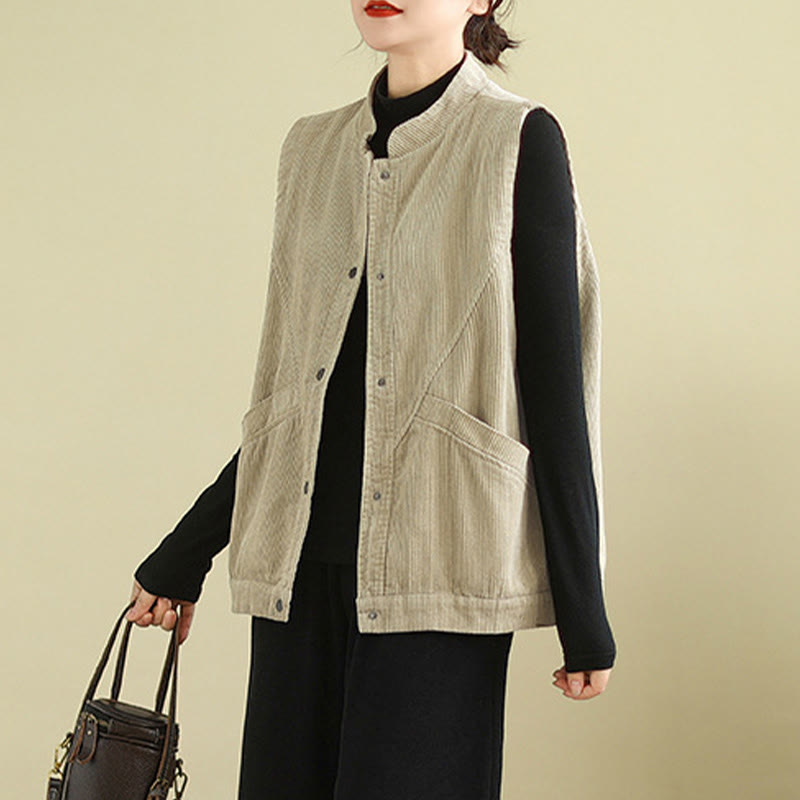 Gilet sans manches en coton côtelé avec poches pour femme Motif Buddha Stones - image 1