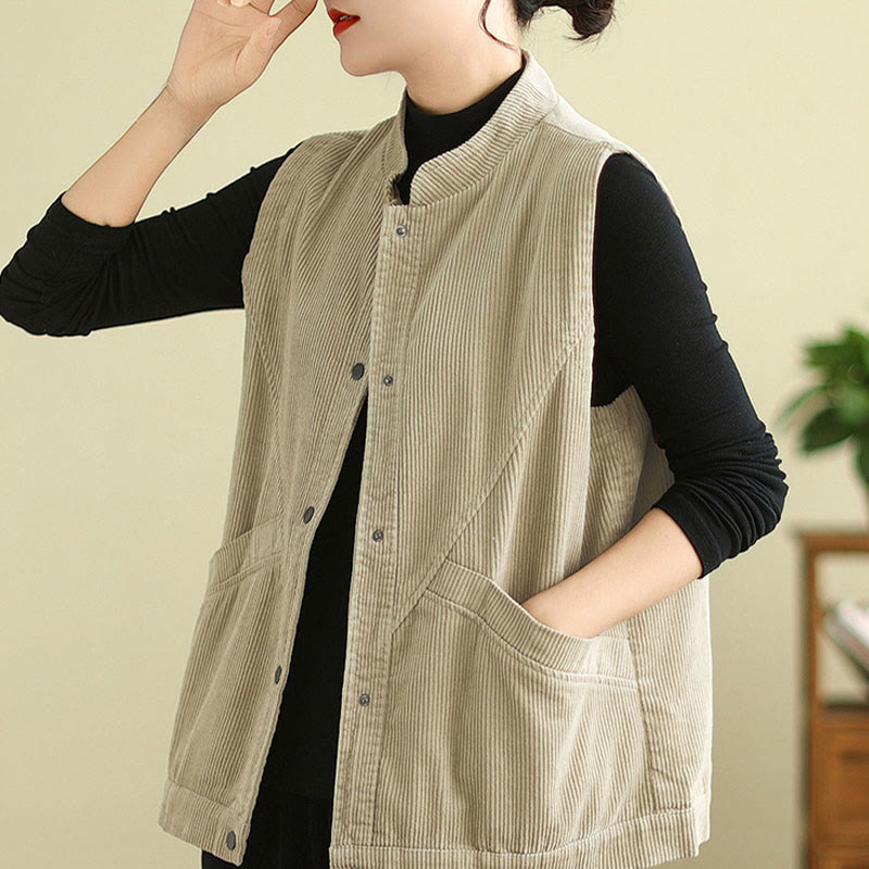 Gilet sans manches en coton côtelé avec poches pour femme Motif Buddha Stones - image 3