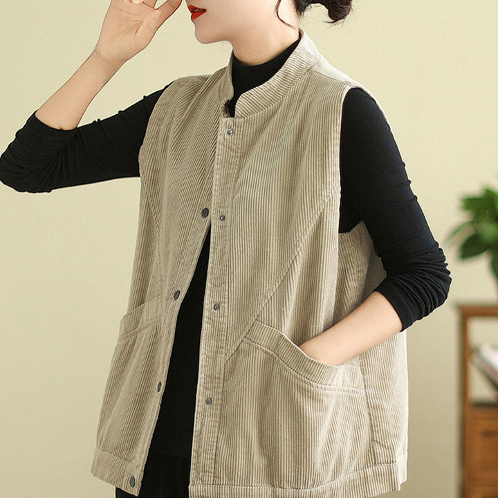 Gilet sans manches en coton côtelé avec poches pour femme Motif Buddha Stones - image 3