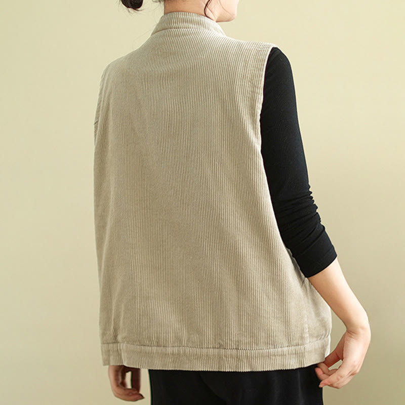 Gilet sans manches en coton côtelé avec poches pour femme Motif Buddha Stones - image 4