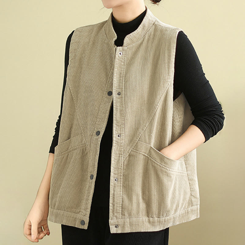 Gilet sans manches en coton côtelé avec poches pour femme Motif Buddha Stones - image 4