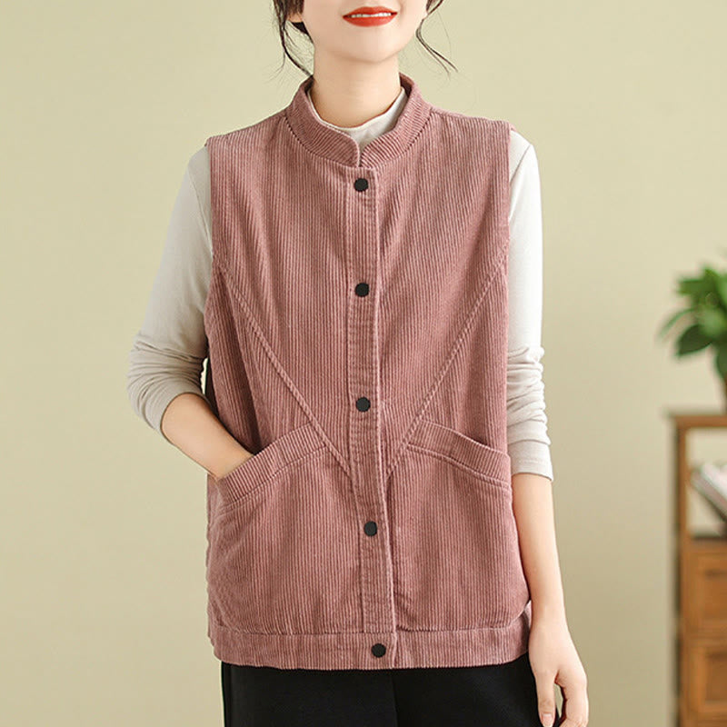 Gilet sans manches en coton côtelé avec poches pour femme Motif Buddha Stones - image 11